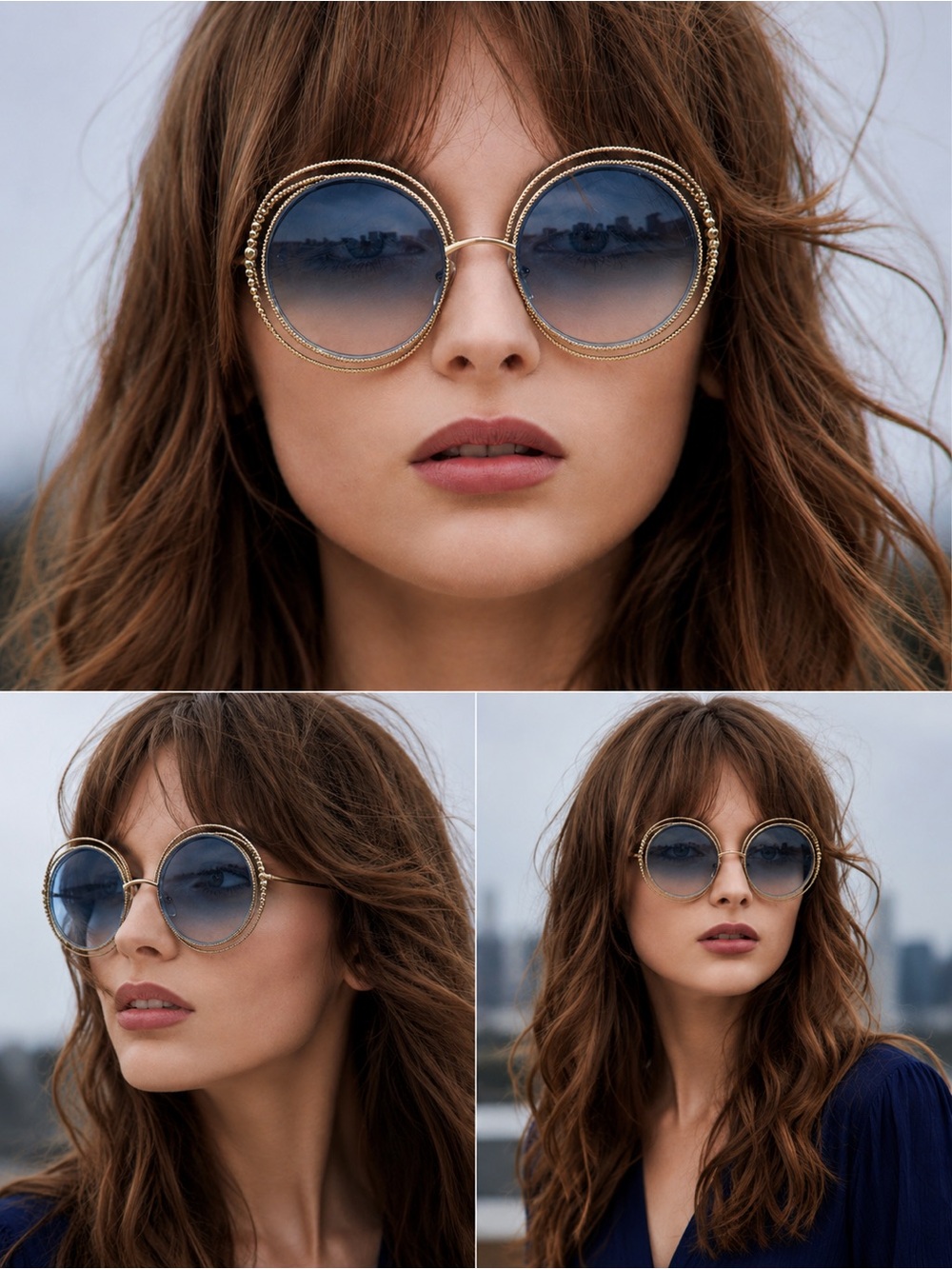 Chloe Carlina CE114SC 838 Gold Round Oversized Gradient Sunglasses 58-18 no-box